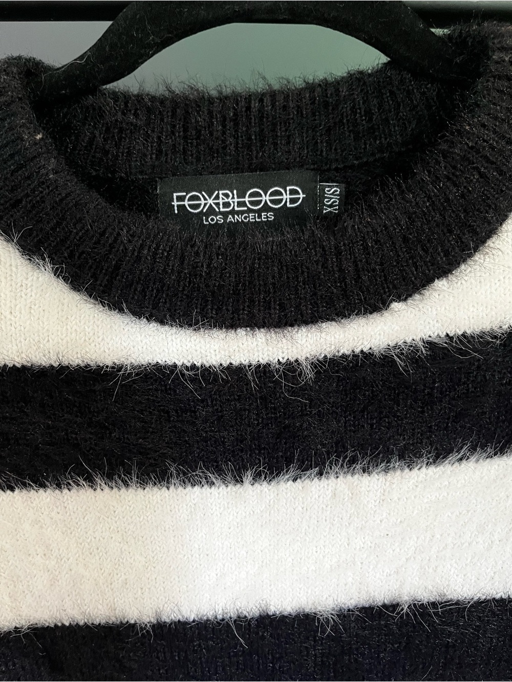 Foxblood Fuzzy Striped Crop Sweater - Black & White - Picture 3 of 3